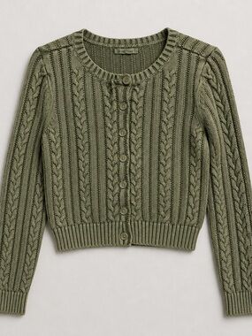 American Eagle Outfitters Olive Cable-Knit Button Cardigan